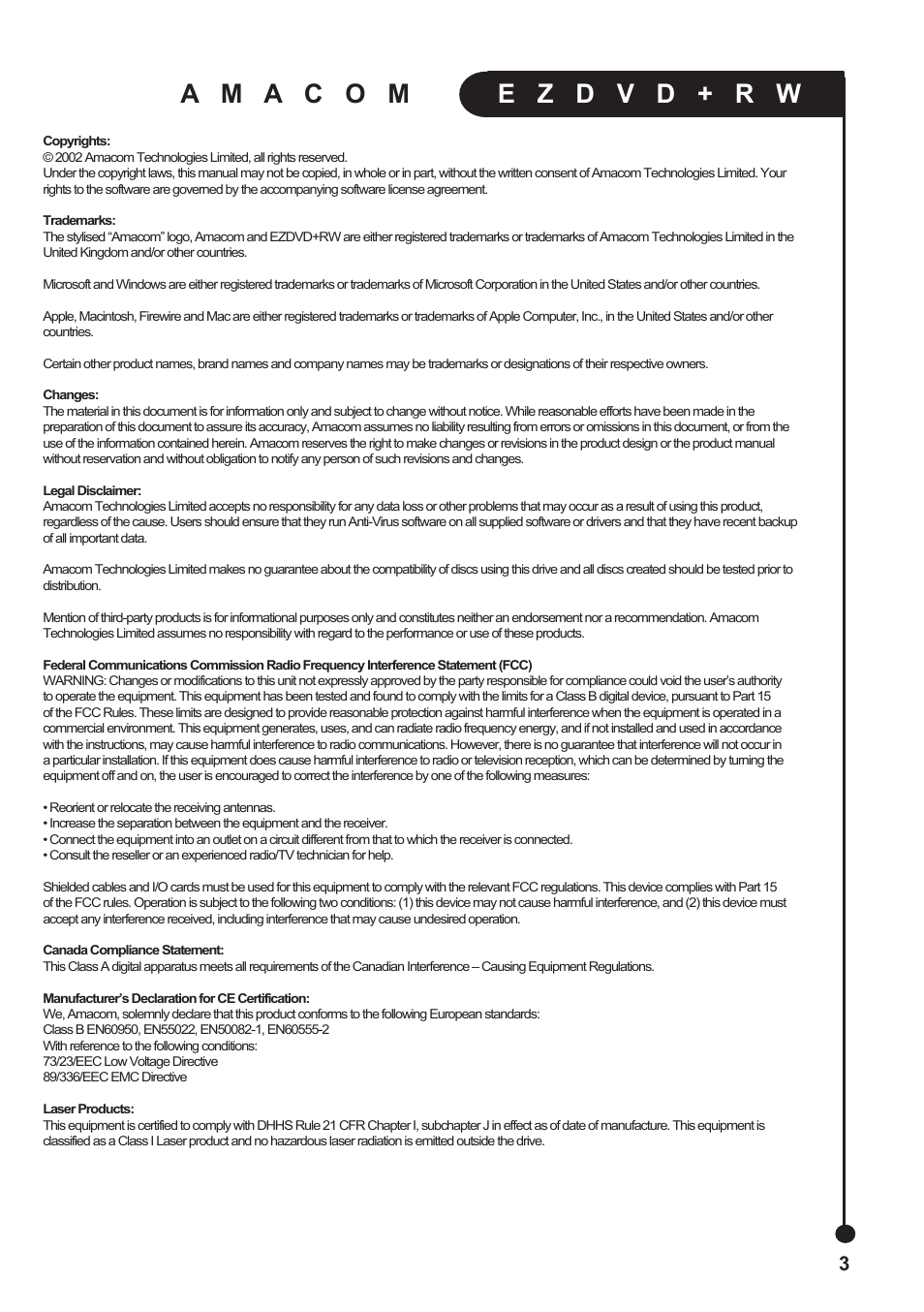Amacom Technologies EZDVD+RW User Manual | Page 3 / 20