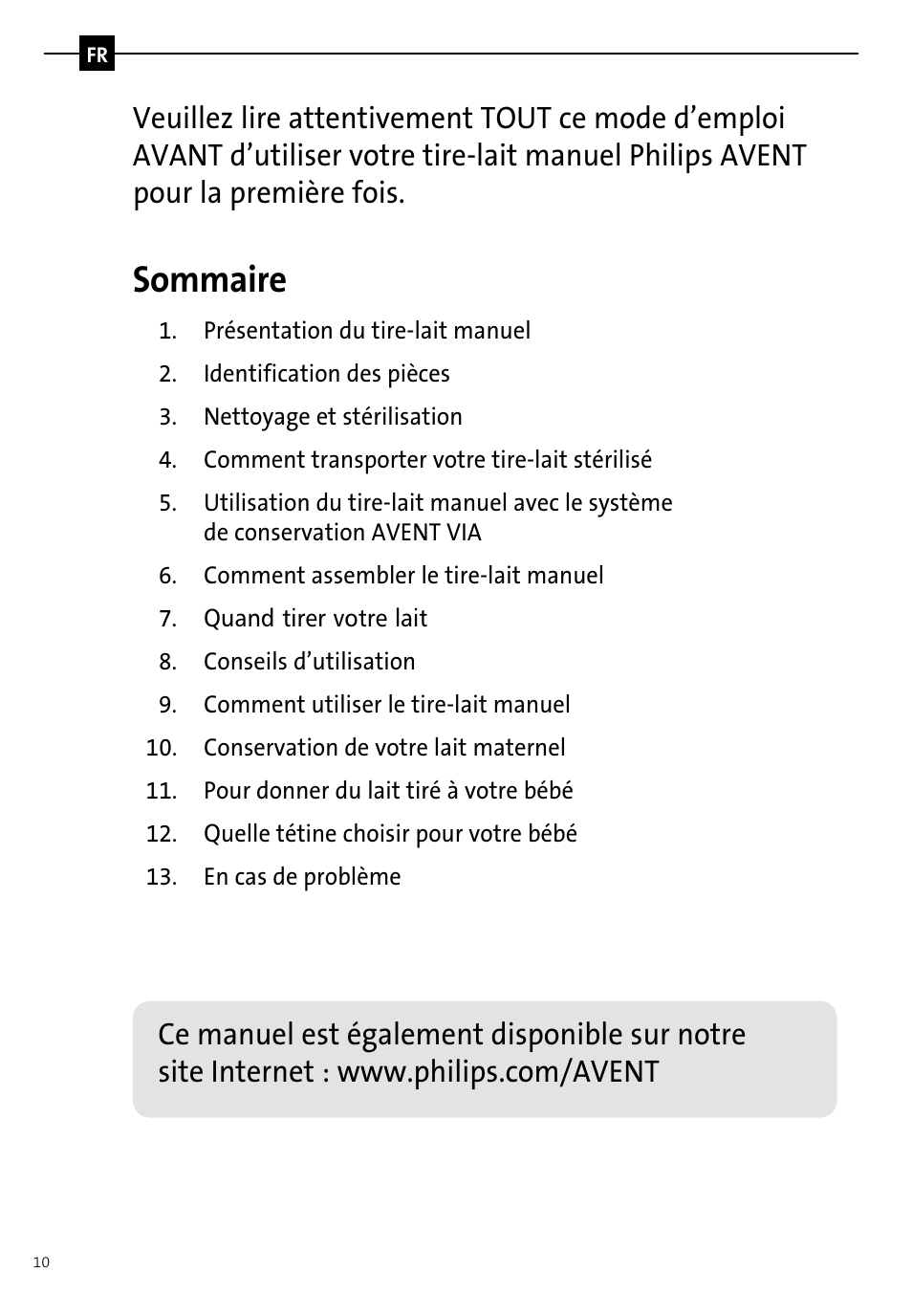 Sommaire | Philips AVENT Tire-lait manuel User Manual | Page 12 / 42