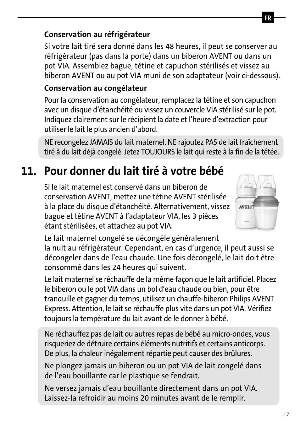 Pour donner du lait tiré à votre bébé | Philips AVENT Tire-lait manuel User Manual | Page 19 / 42