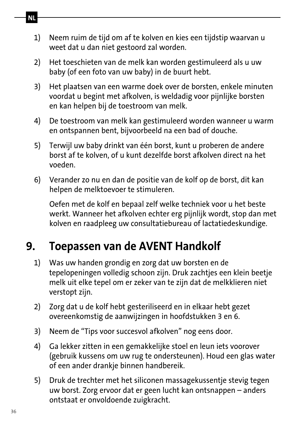 Toepassen van de avent handkolf | Philips AVENT Tire-lait manuel User Manual | Page 38 / 42