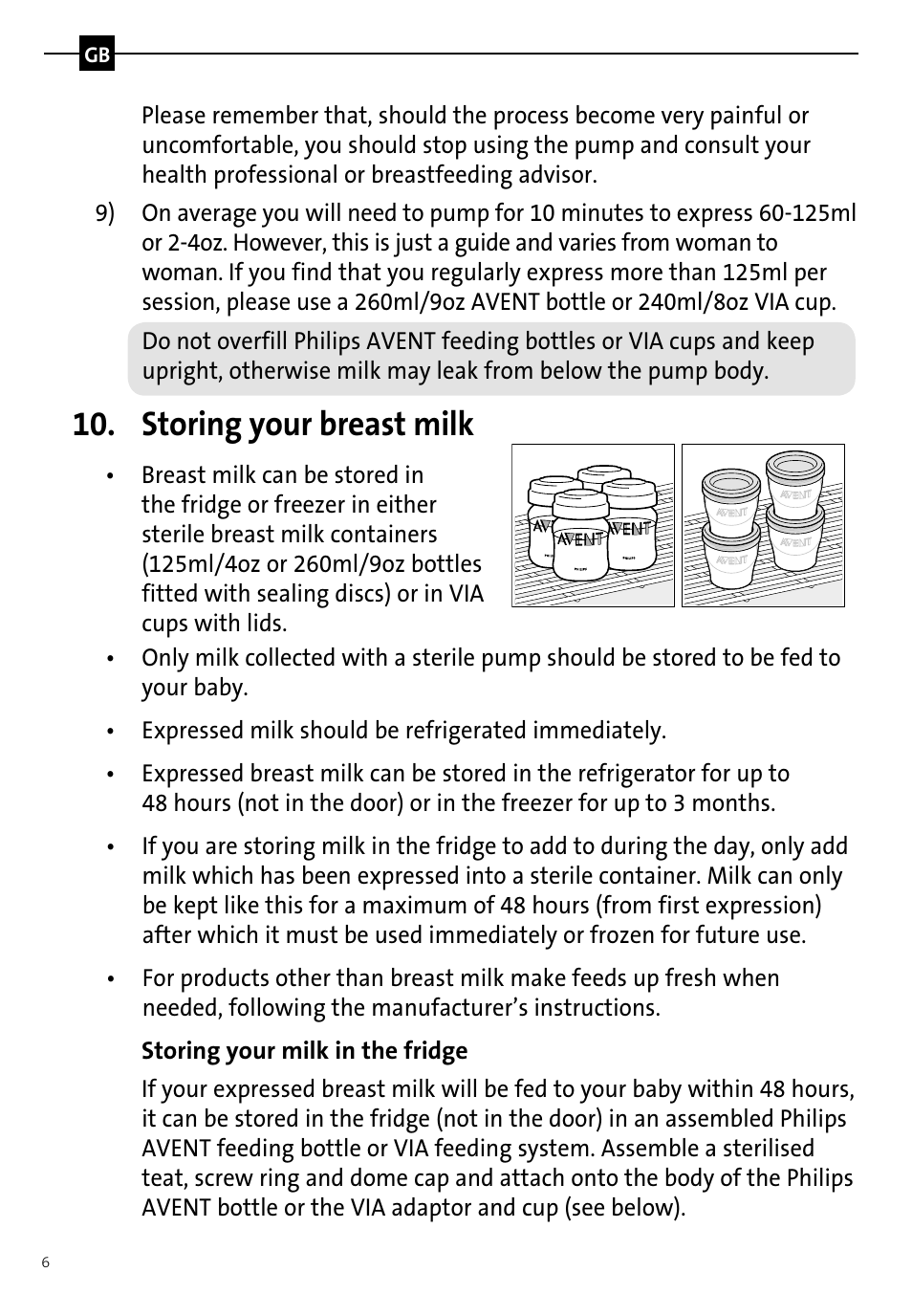 Storing your breast milk | Philips AVENT Tire-lait manuel User Manual | Page 8 / 42