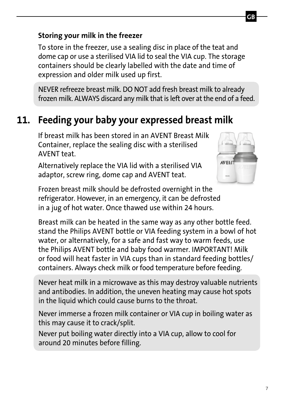 Feeding your baby your expressed breast milk | Philips AVENT Tire-lait manuel User Manual | Page 9 / 42