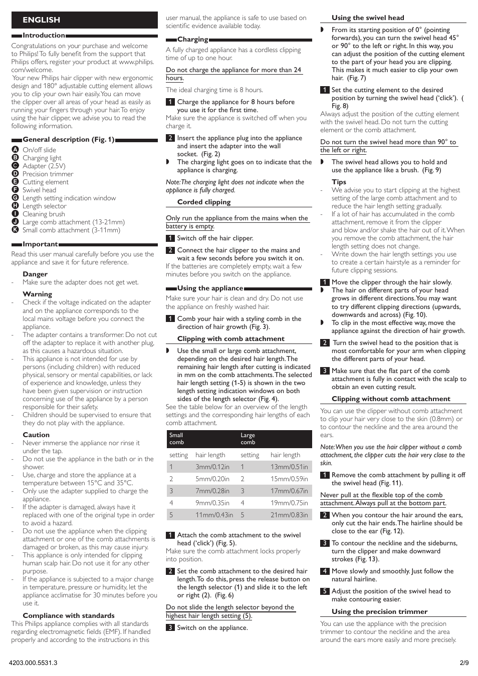 English | Philips tondeuse pour se couper les cheveux soi-même User Manual | Page 2 / 9