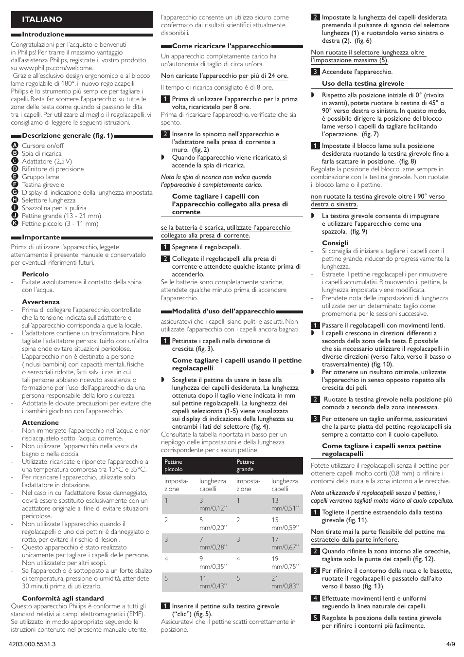 Italiano | Philips tondeuse pour se couper les cheveux soi-même User Manual | Page 4 / 9