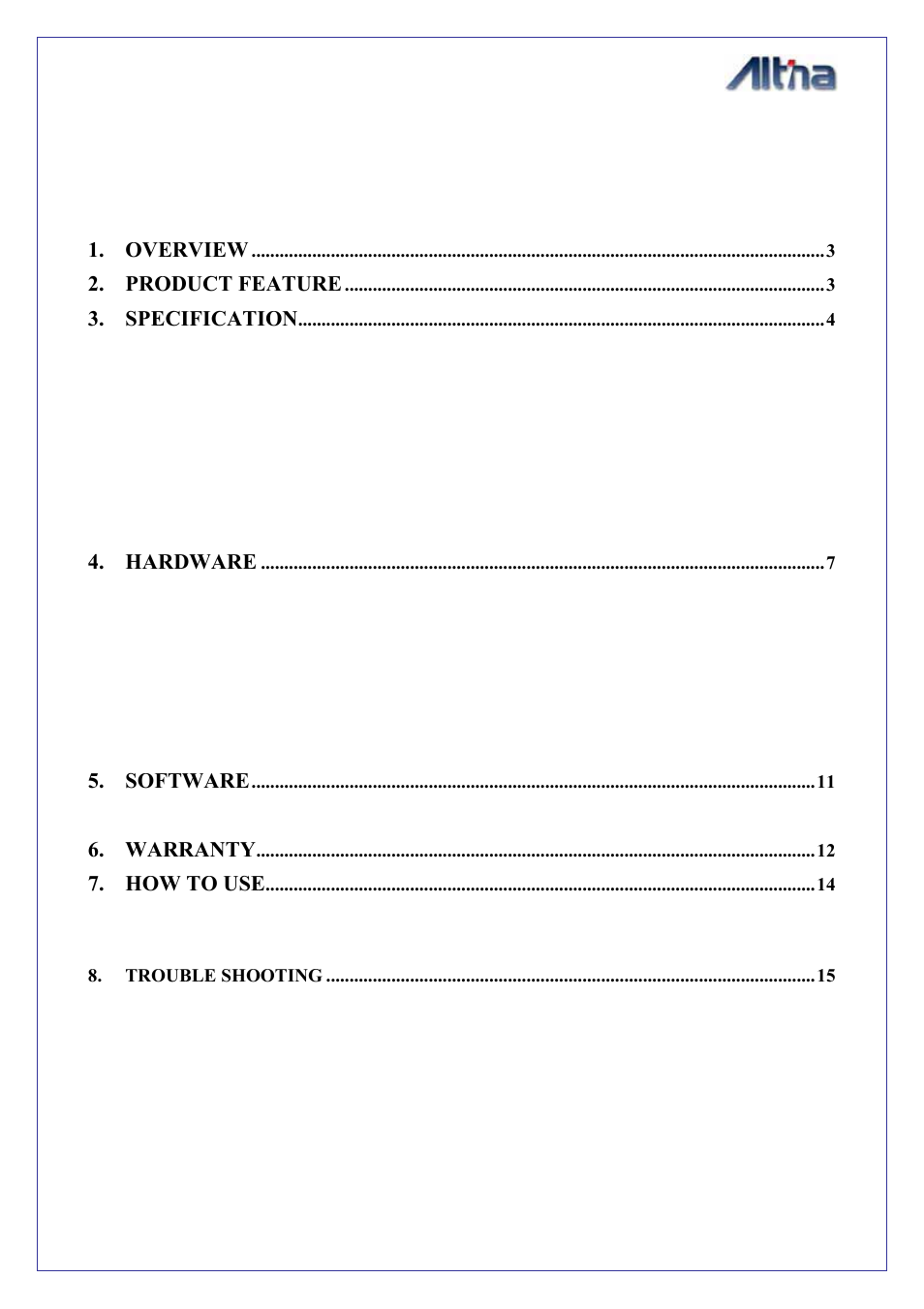 Index | Altina GBT708 User Manual | Page 2 / 15
