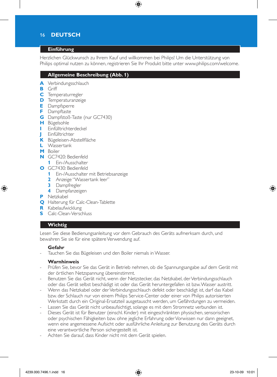 Philips 7400 series Centrale vapeur haute pression User Manual | Page 16 / 76