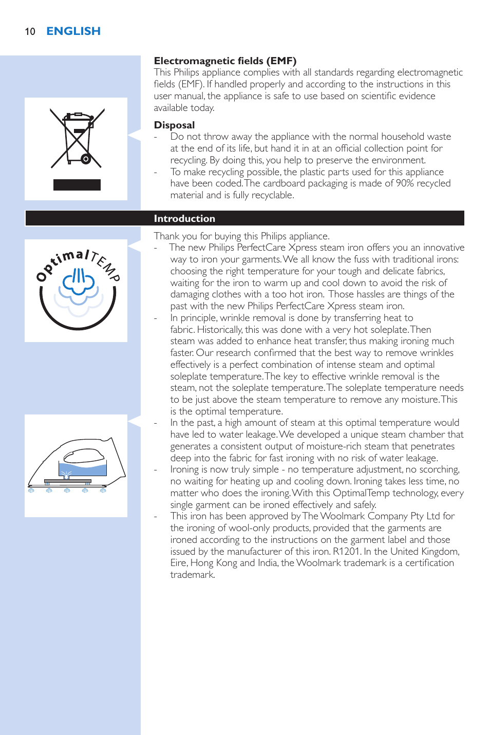 Philips PerfectCare Xpress Fer vapeur haute pression User Manual | Page 10 / 78