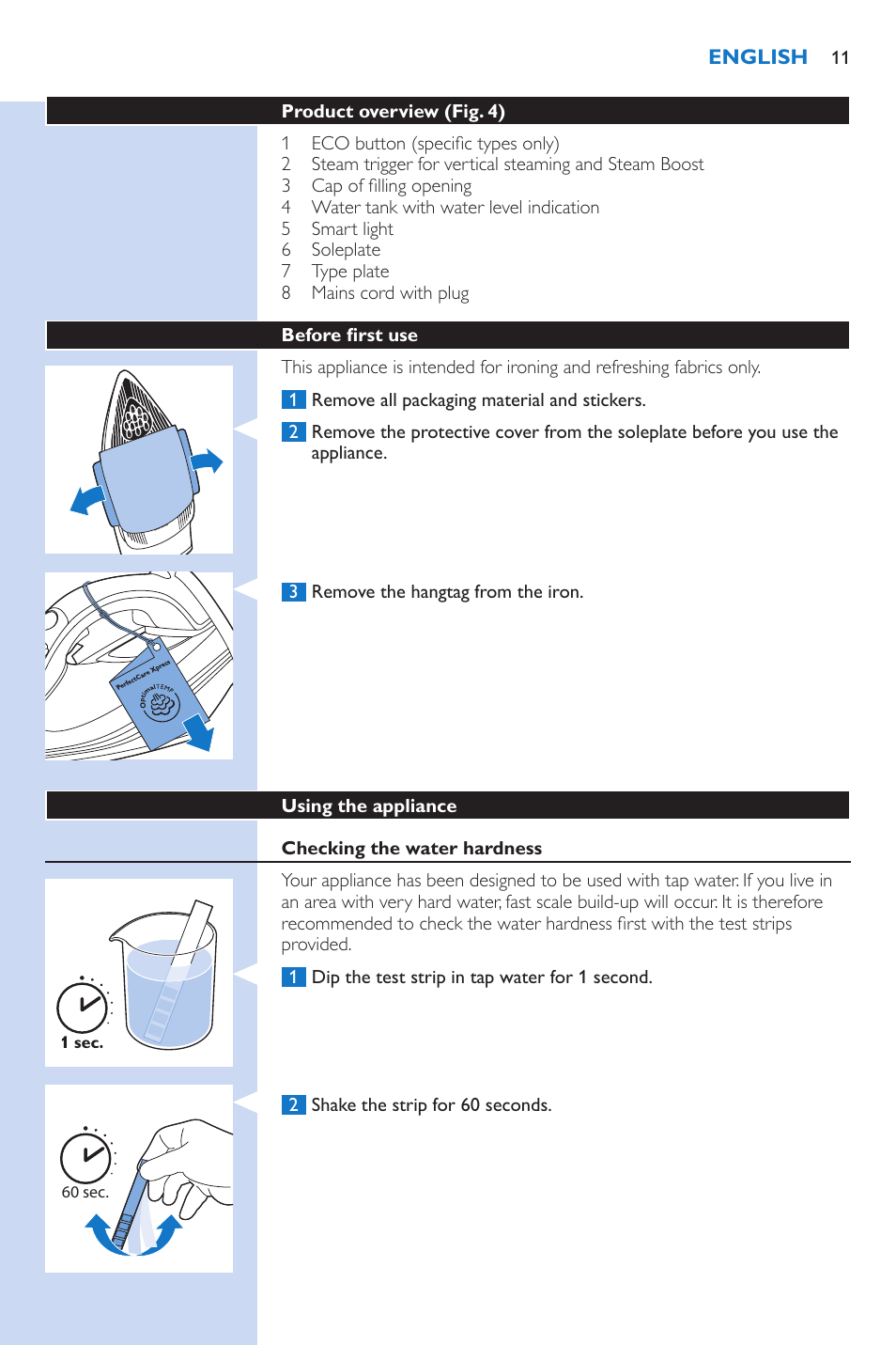 Philips PerfectCare Xpress Fer vapeur haute pression User Manual | Page 11 / 78