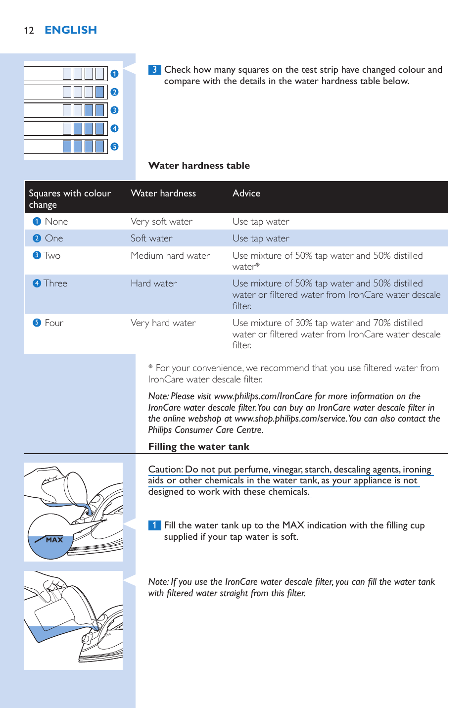 Philips PerfectCare Xpress Fer vapeur haute pression User Manual | Page 12 / 78