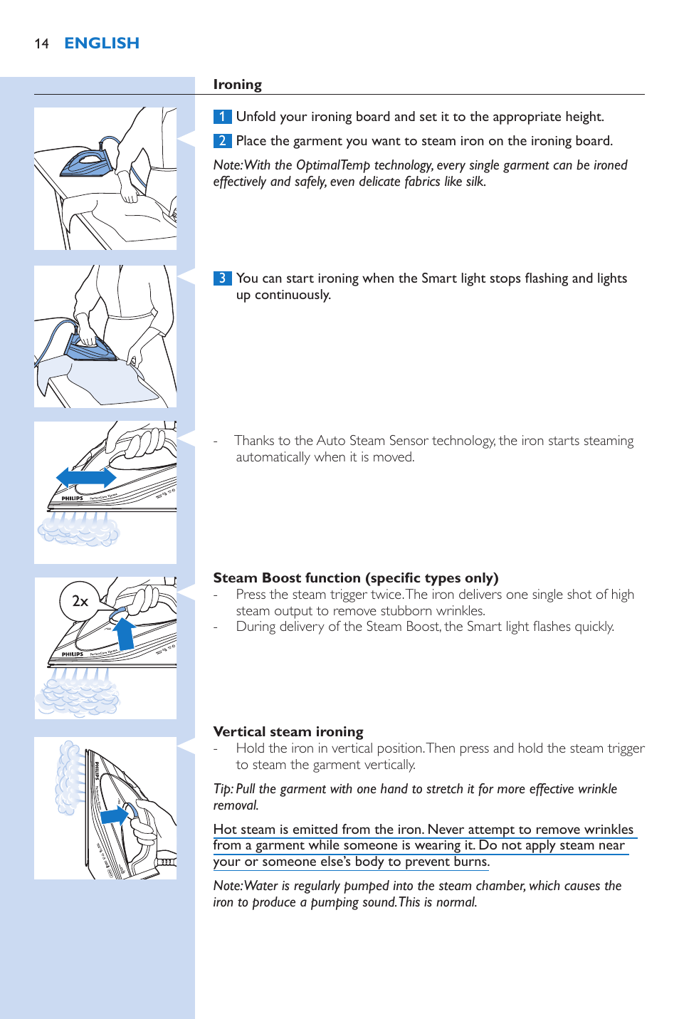 Philips PerfectCare Xpress Fer vapeur haute pression User Manual | Page 14 / 78