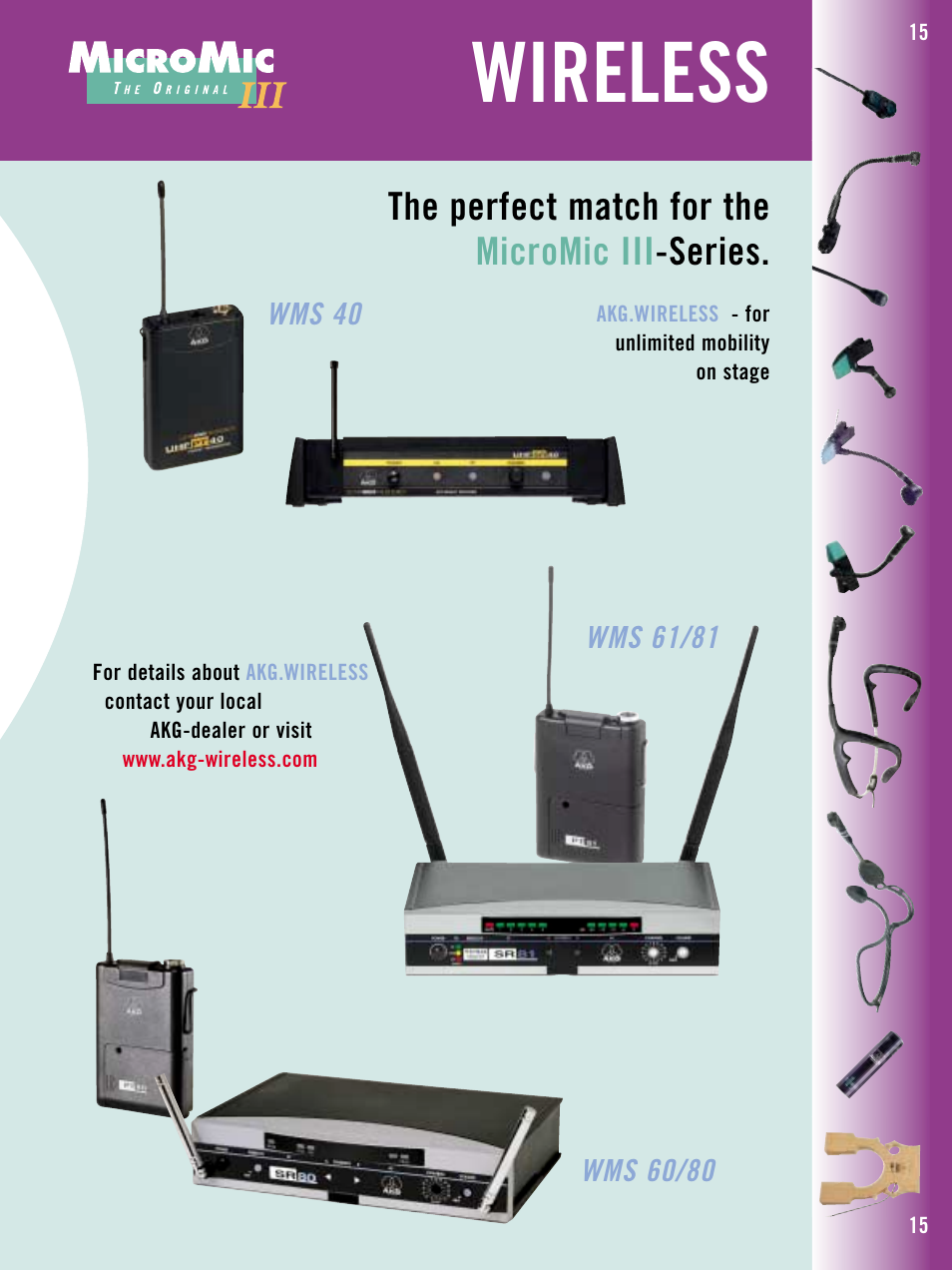 Wireless, The perfect match for the micromic iii -series | AKG Acoustics C 430 User Manual | Page 15 / 20