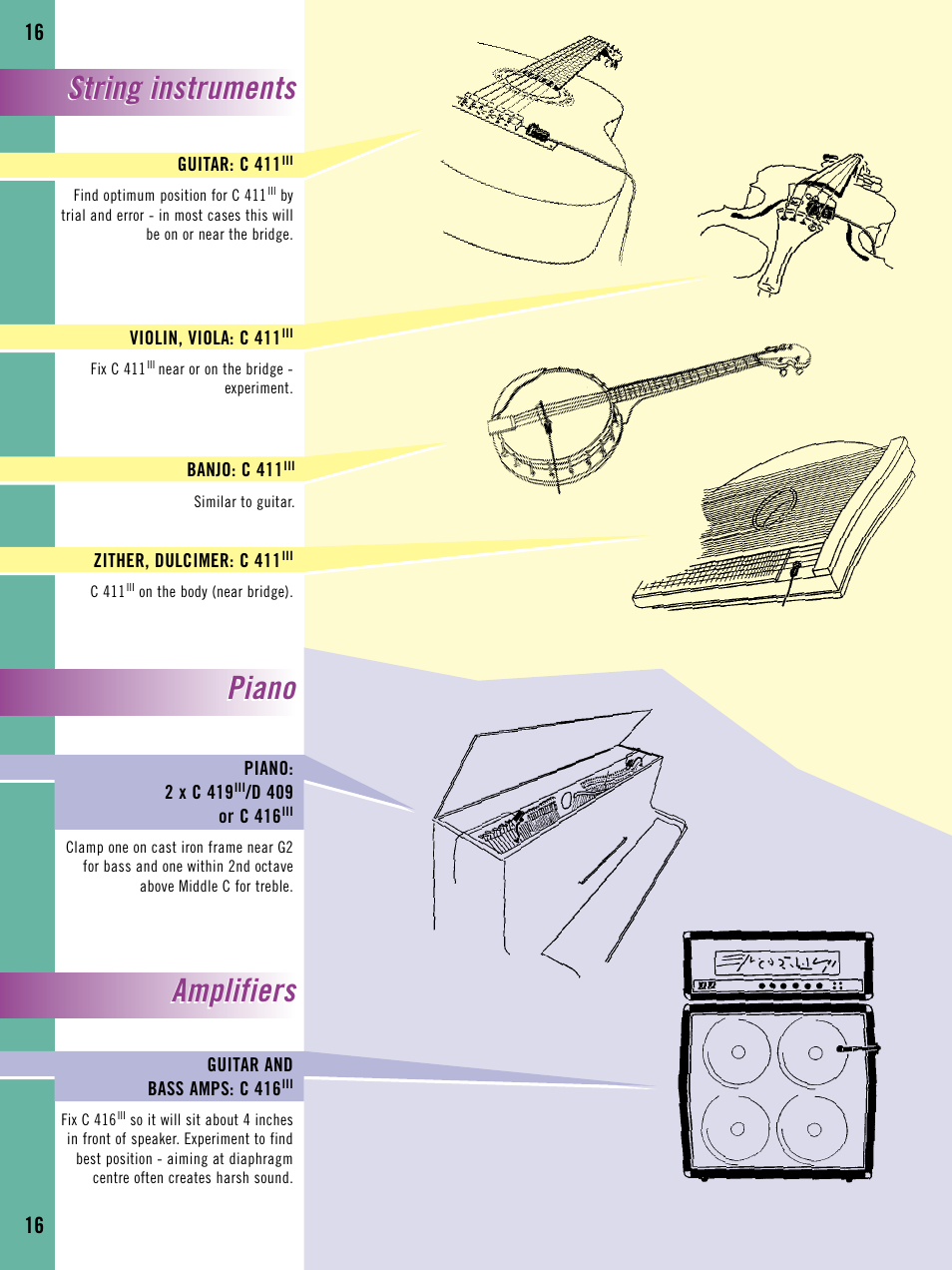 String instruments, String instruments piano piano, Amplifiers | AKG Acoustics C 430 User Manual | Page 16 / 20