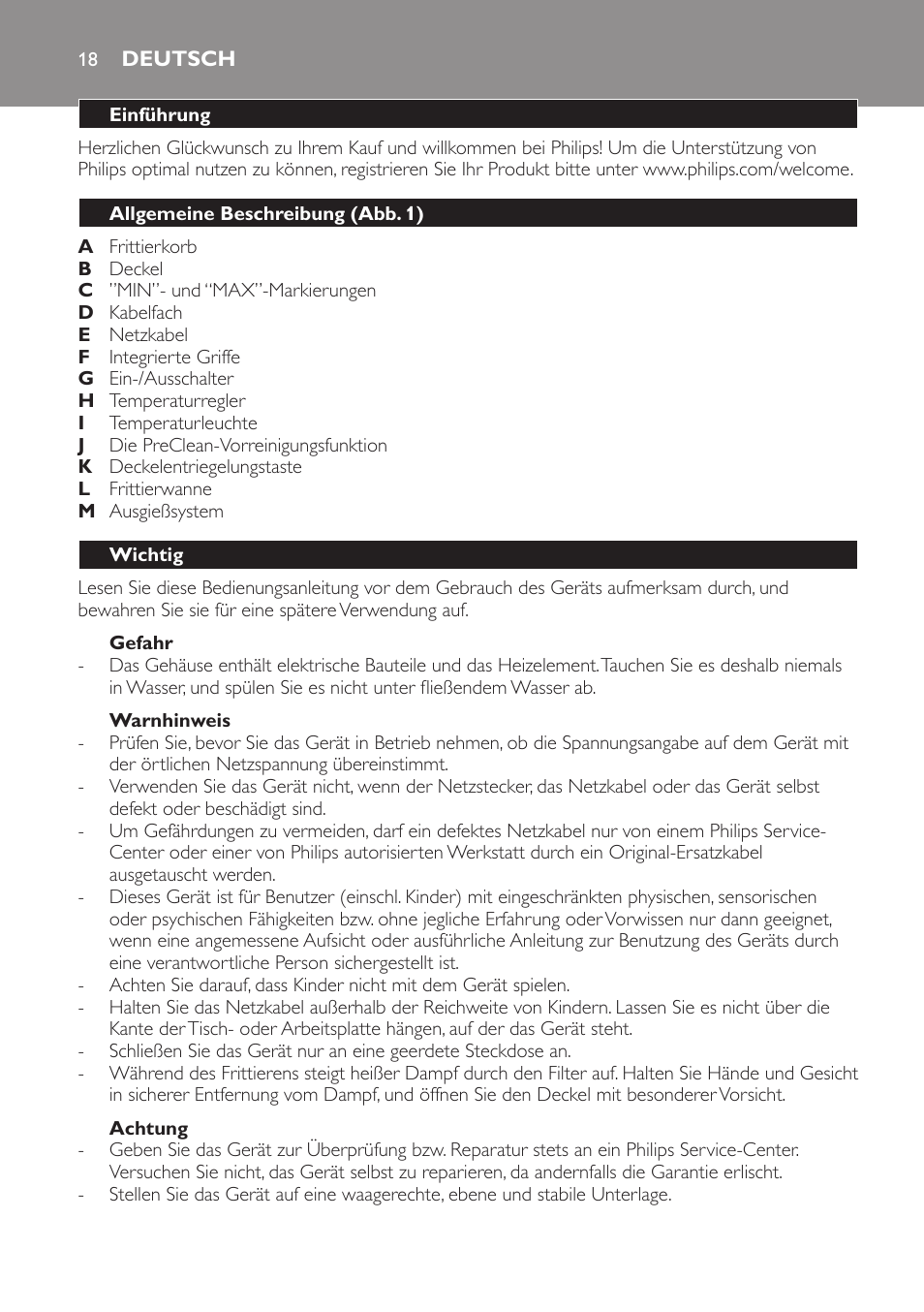 Deutsch, Deutsch 18 | Philips Daily Collection Friteuse User Manual | Page 18 / 124