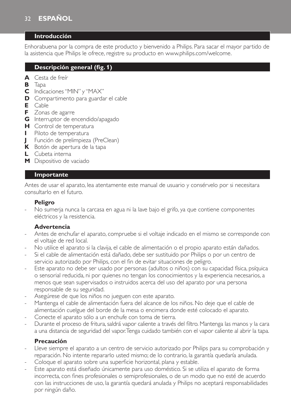 Español, Español 32 | Philips Daily Collection Friteuse User Manual | Page 32 / 124