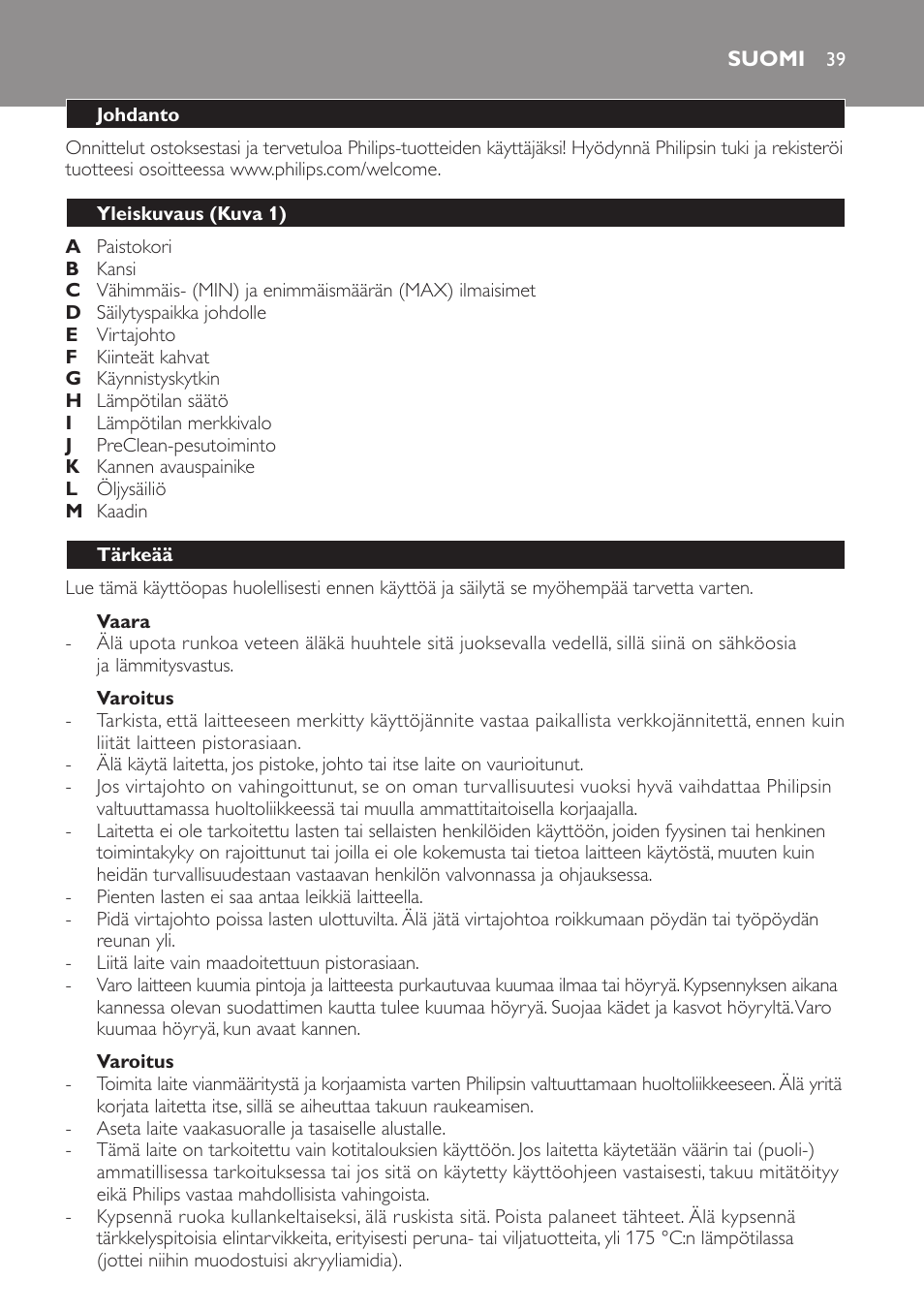 Suomi, Suomi 39 | Philips Daily Collection Friteuse User Manual | Page 39 / 124