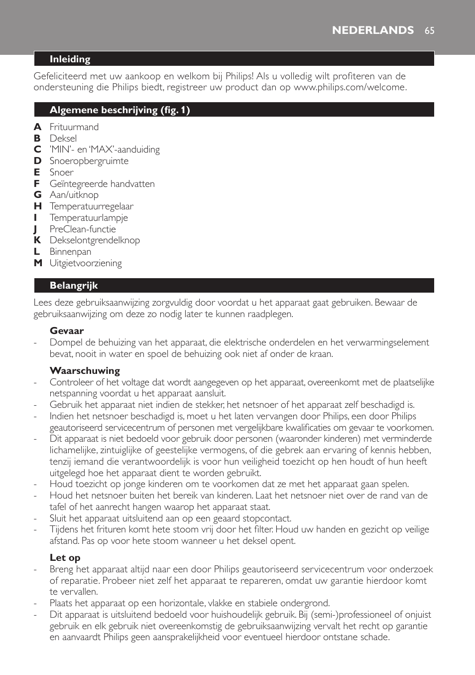 Nederlands, Nederlands 65 | Philips Daily Collection Friteuse User Manual | Page 65 / 124