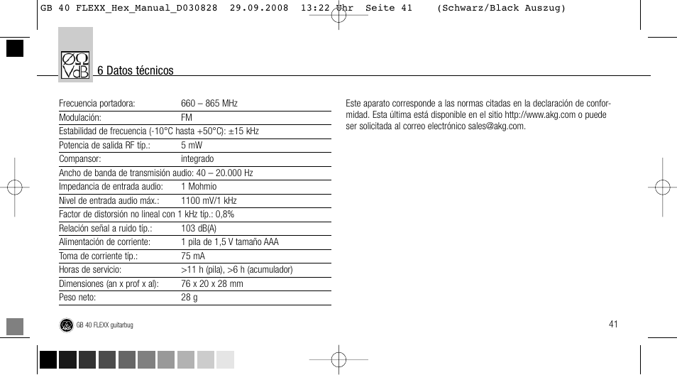 6 datos técnicos | AKG Acoustics FLEXX GUITARBUG GB 40 User Manual | Page 41 / 52