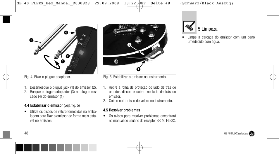 5 limpeza | AKG Acoustics FLEXX GUITARBUG GB 40 User Manual | Page 48 / 52