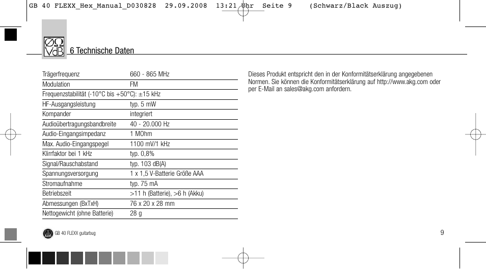 6 technische daten | AKG Acoustics FLEXX GUITARBUG GB 40 User Manual | Page 9 / 52