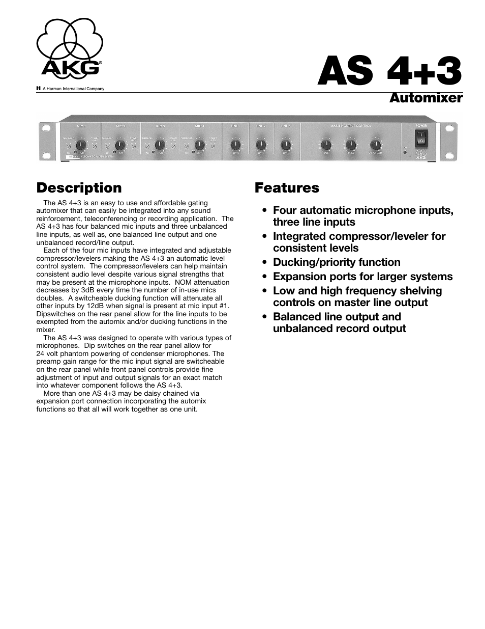 AKG Acoustics AS 4+3 User Manual | 2 pages