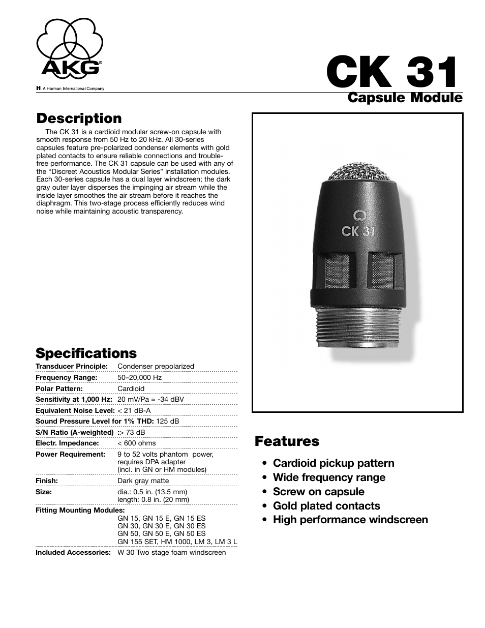 AKG Acoustics CK 31 User Manual | 2 pages