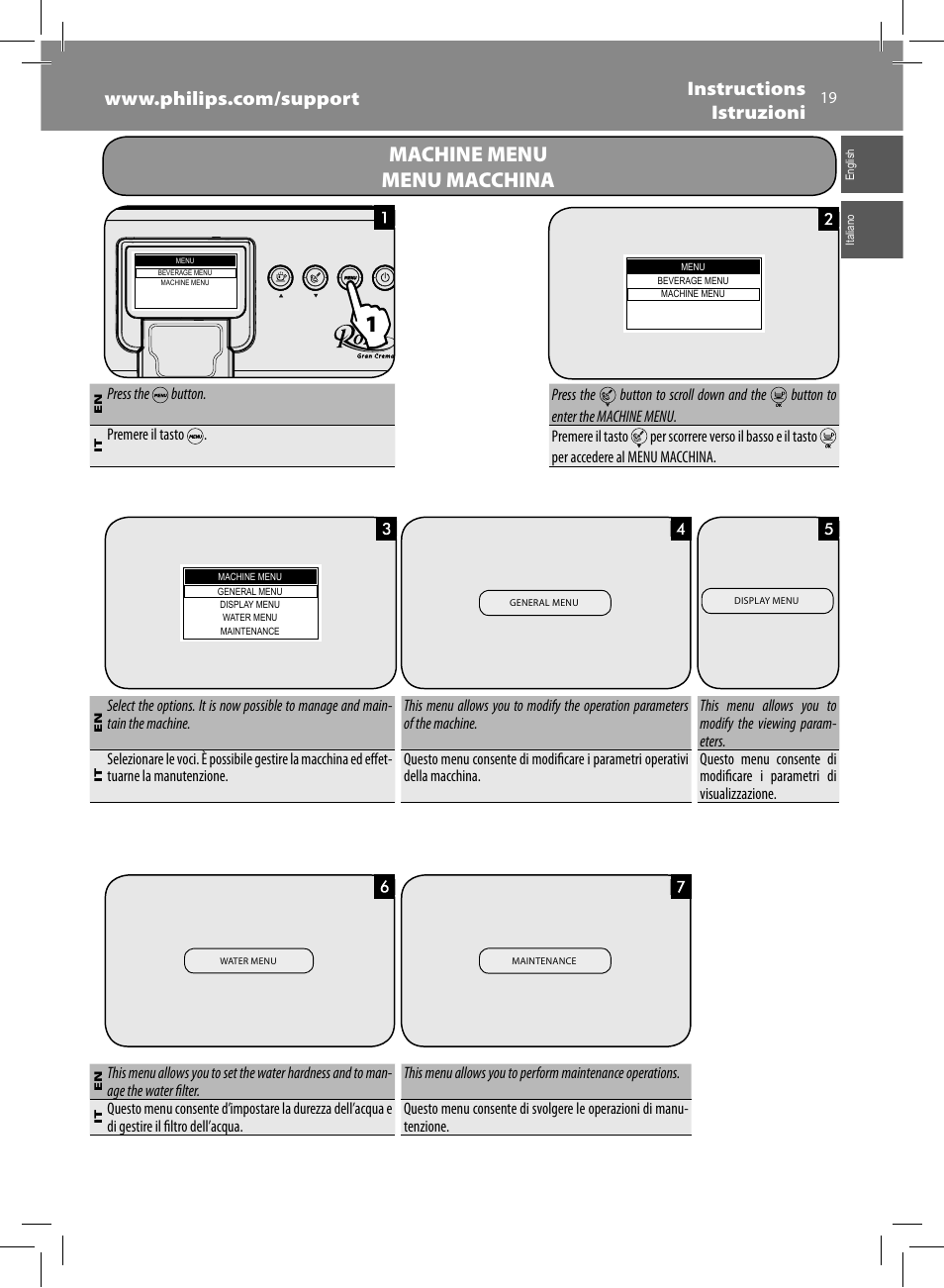 Machine menu menu macchina | Philips Saeco Royal Machine espresso automatique User Manual | Page 19 / 56