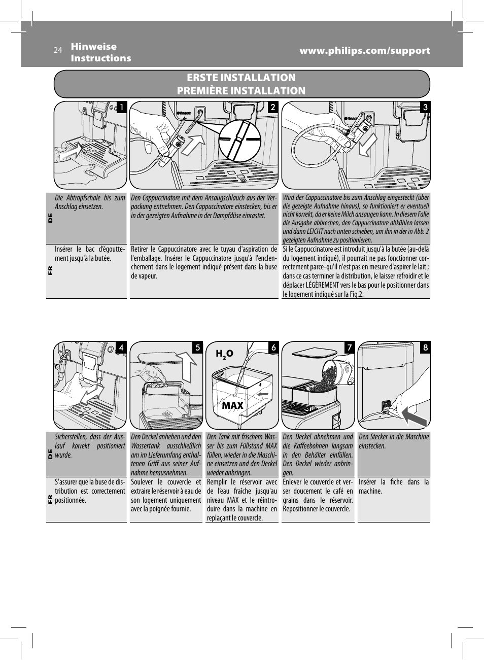 Erste installation première installation | Philips Saeco Royal Machine espresso automatique User Manual | Page 24 / 56