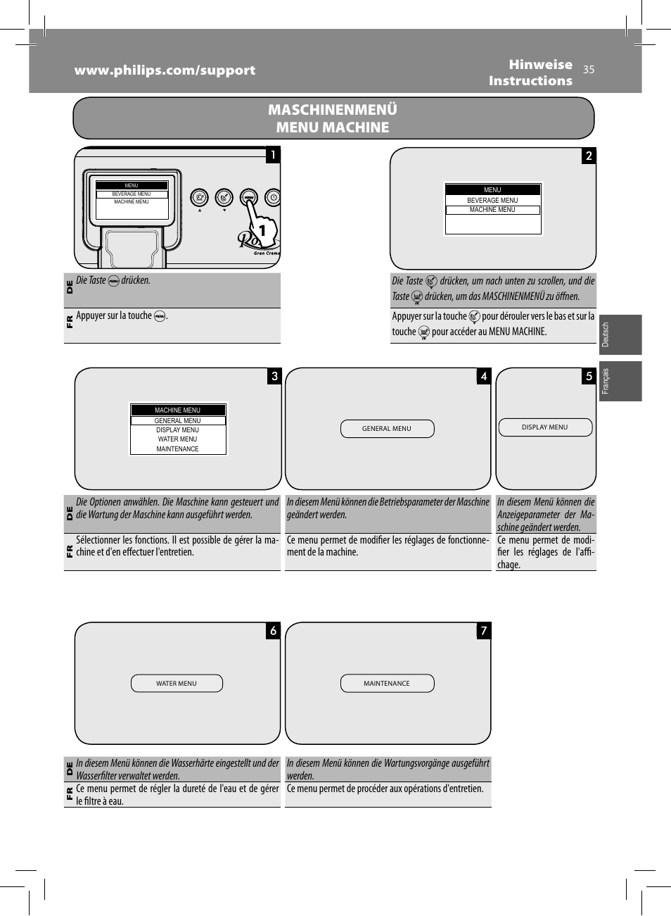 Maschinenmenü menu machine | Philips Saeco Royal Machine espresso automatique User Manual | Page 35 / 56