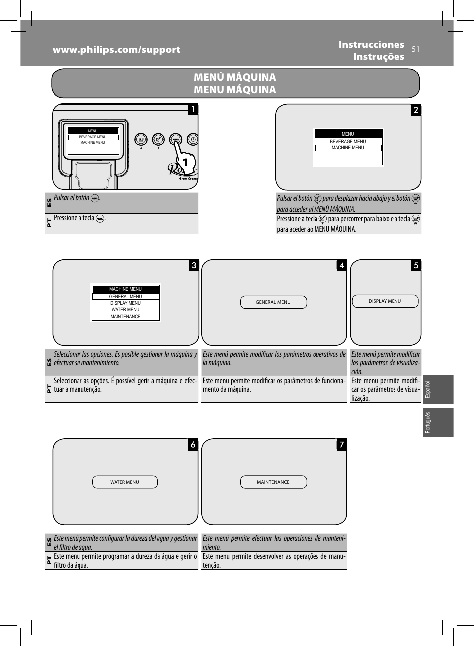 Menú máquina menu máquina | Philips Saeco Royal Machine espresso automatique User Manual | Page 51 / 56