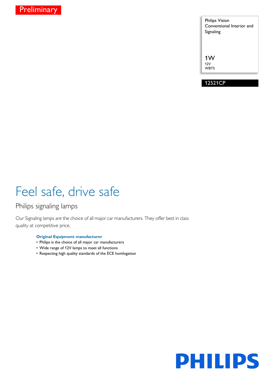 Philips Vision Lampe conventionnelle pour habitacles et clignotants User Manual | 2 pages