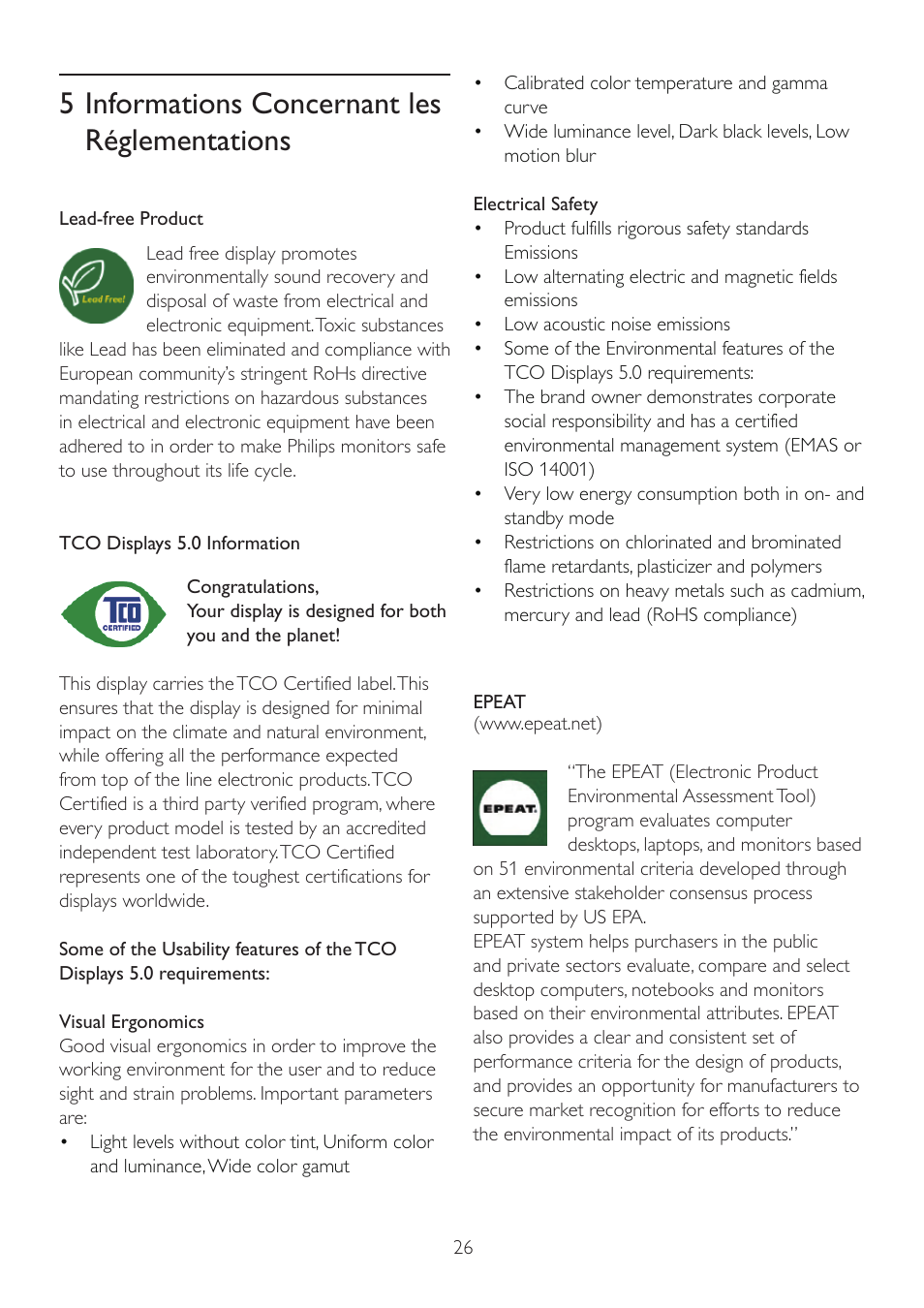 5 informations concernant les réglementations | Philips Brilliance Moniteur LCD avec SmartImage User Manual | Page 28 / 53