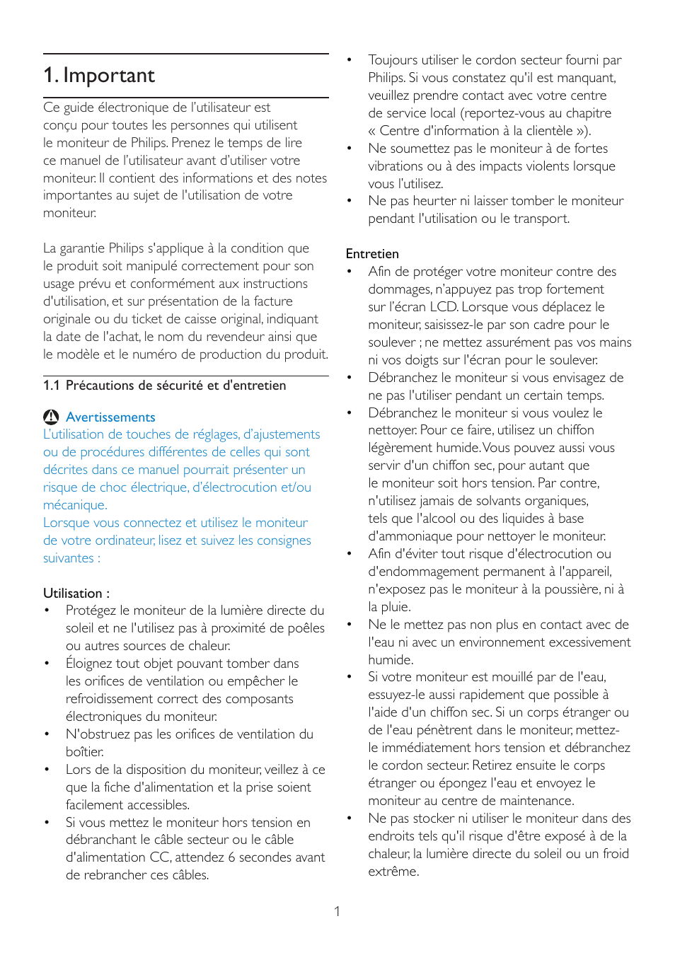 Important | Philips Brilliance Moniteur LCD avec SmartImage User Manual | Page 3 / 53