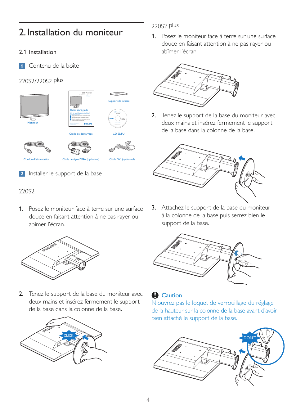 Installation du moniteur | Philips Brilliance Moniteur LCD avec SmartImage User Manual | Page 6 / 53