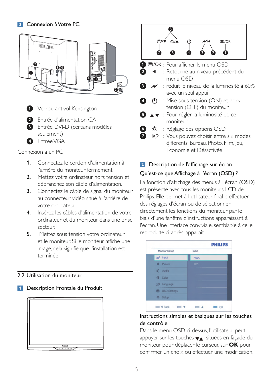 Philips Brilliance Moniteur LCD avec SmartImage User Manual | Page 7 / 53