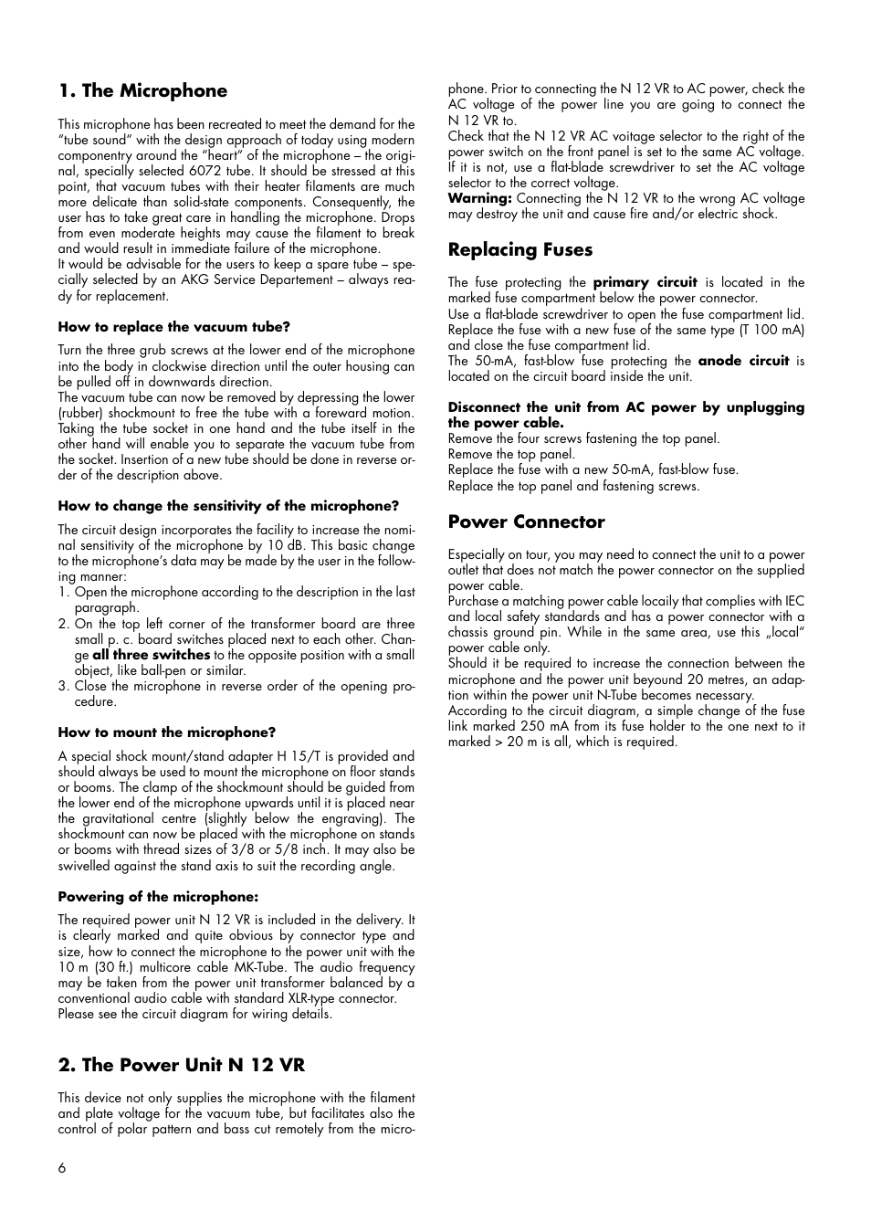 Audio rents, inc | AKG Acoustics C 12VR User Manual | Page 6 / 28