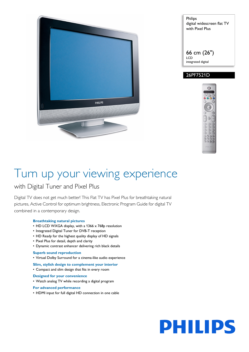 Philips Téléviseur numérique à écran large User Manual | 3 pages