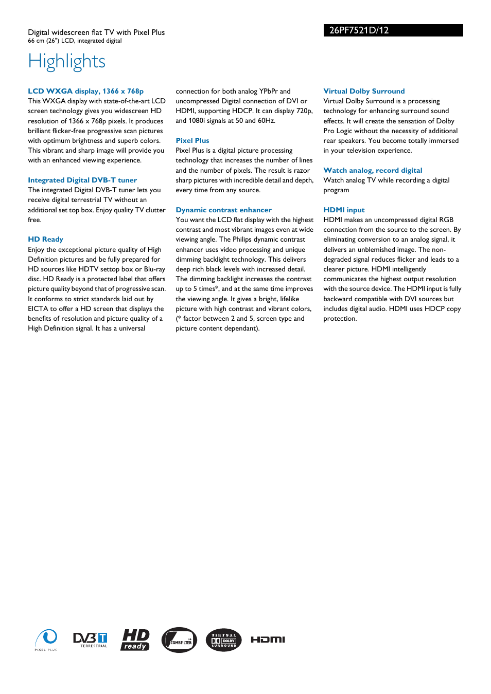 Highlights | Philips Téléviseur numérique à écran large User Manual | Page 2 / 3