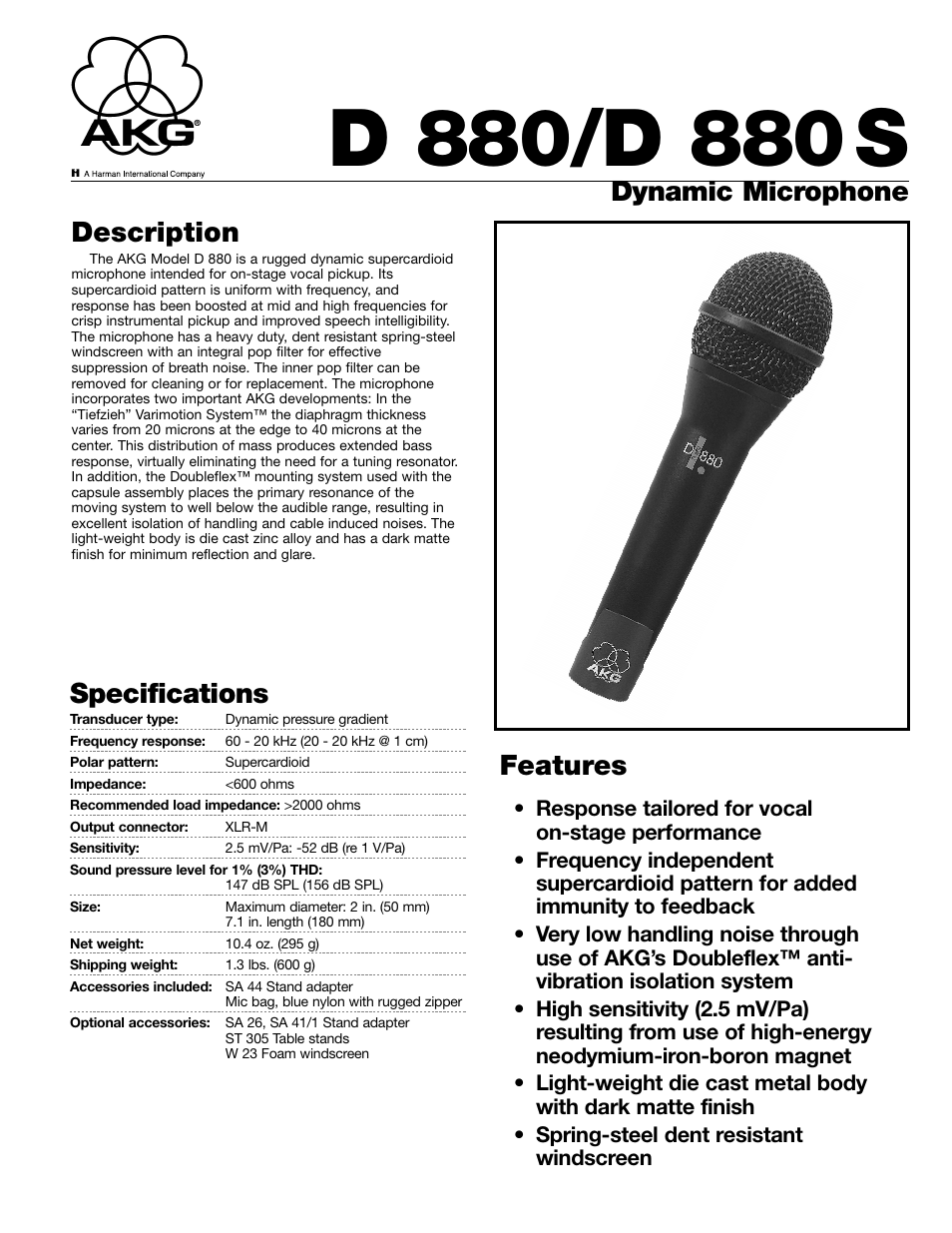 AKG Acoustics D 880S User Manual | 2 pages