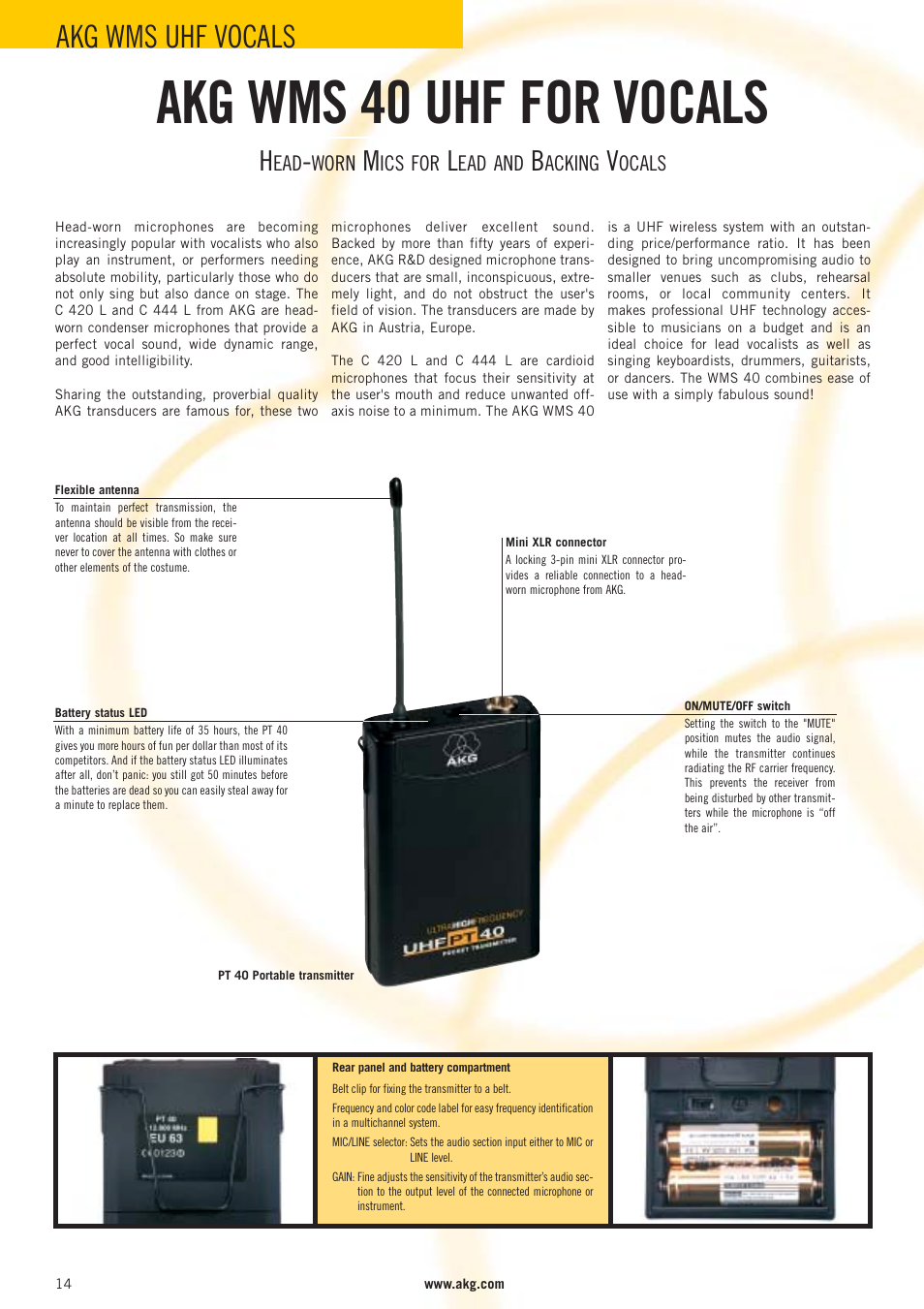 Akg wms 40 uhf for vocals, Akg wms uhf vocals | AKG Acoustics WMS 40 User Manual | Page 16 / 100