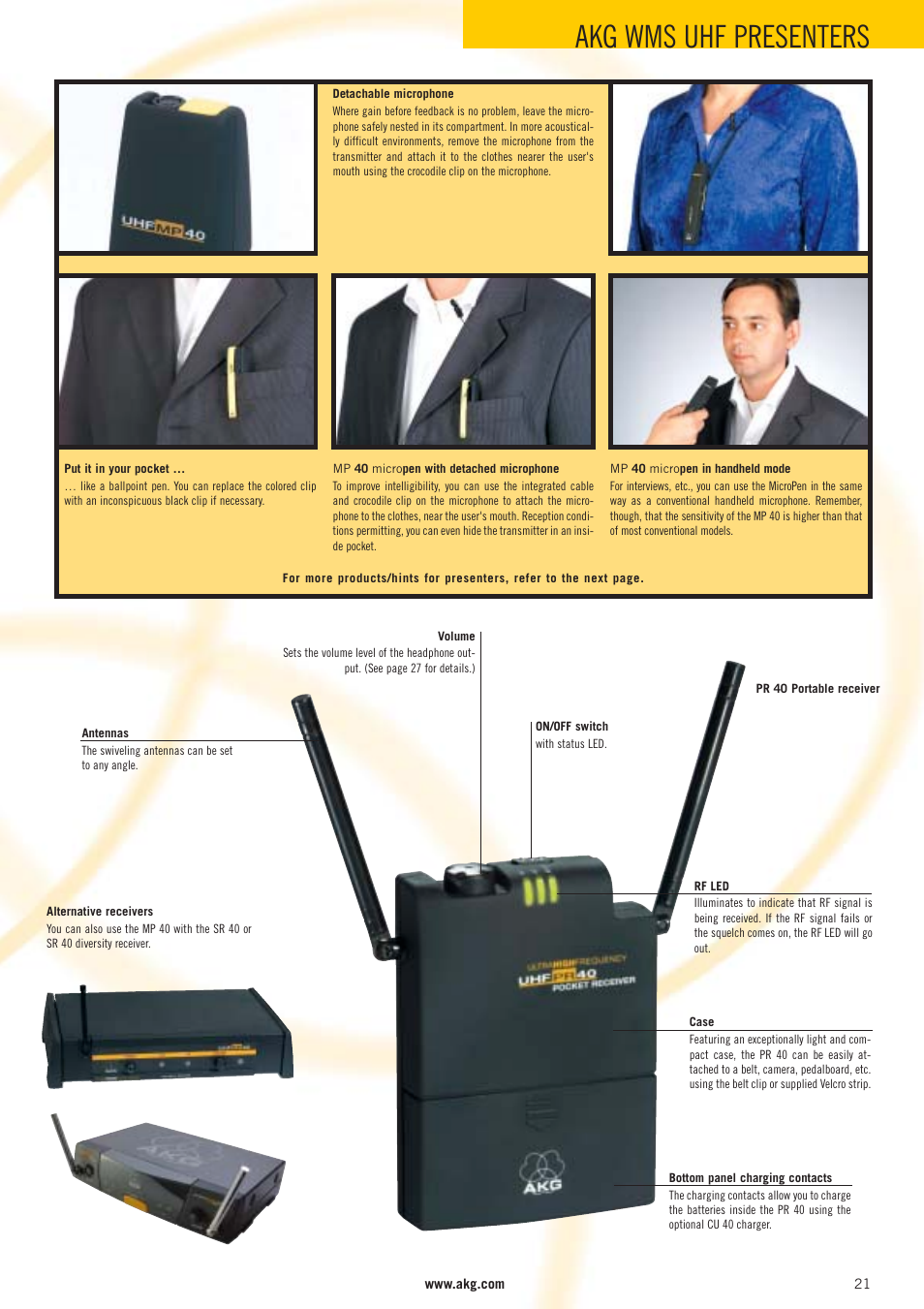 Akg wms uhf presenters | AKG Acoustics WMS 40 User Manual | Page 23 / 100