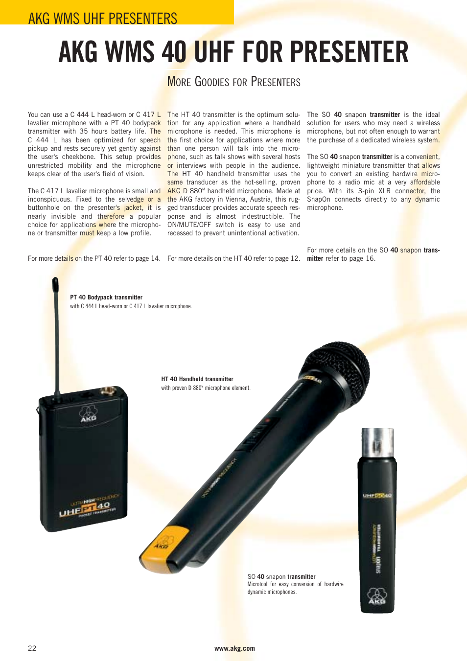 Akg wms 40 uhf for presenter, Akg wms uhf presenters | AKG Acoustics WMS 40 User Manual | Page 24 / 100