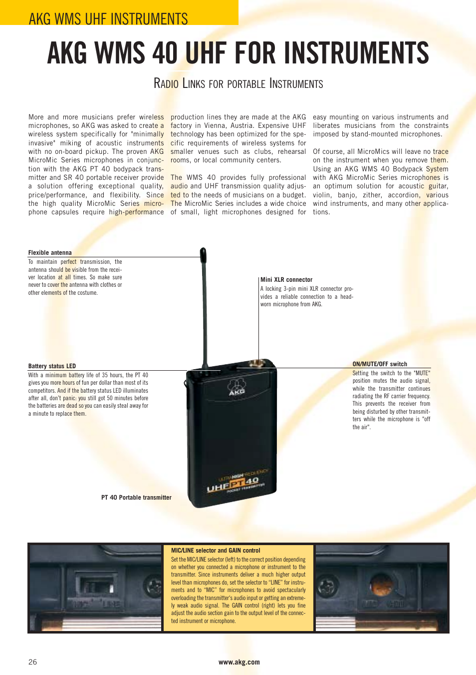 Akg wms 40 uhf for instruments, Akg wms uhf instruments | AKG Acoustics WMS 40 User Manual | Page 28 / 100