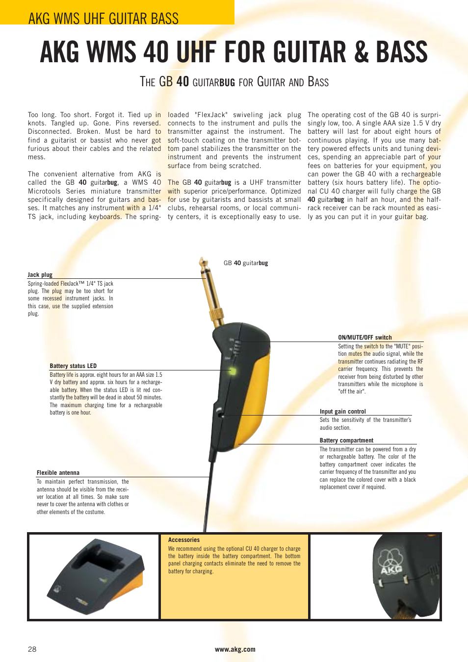 Akg wms 40 uhf for guitar & bass, Akg wms uhf guitar bass, Gb 40 | AKG Acoustics WMS 40 User Manual | Page 30 / 100