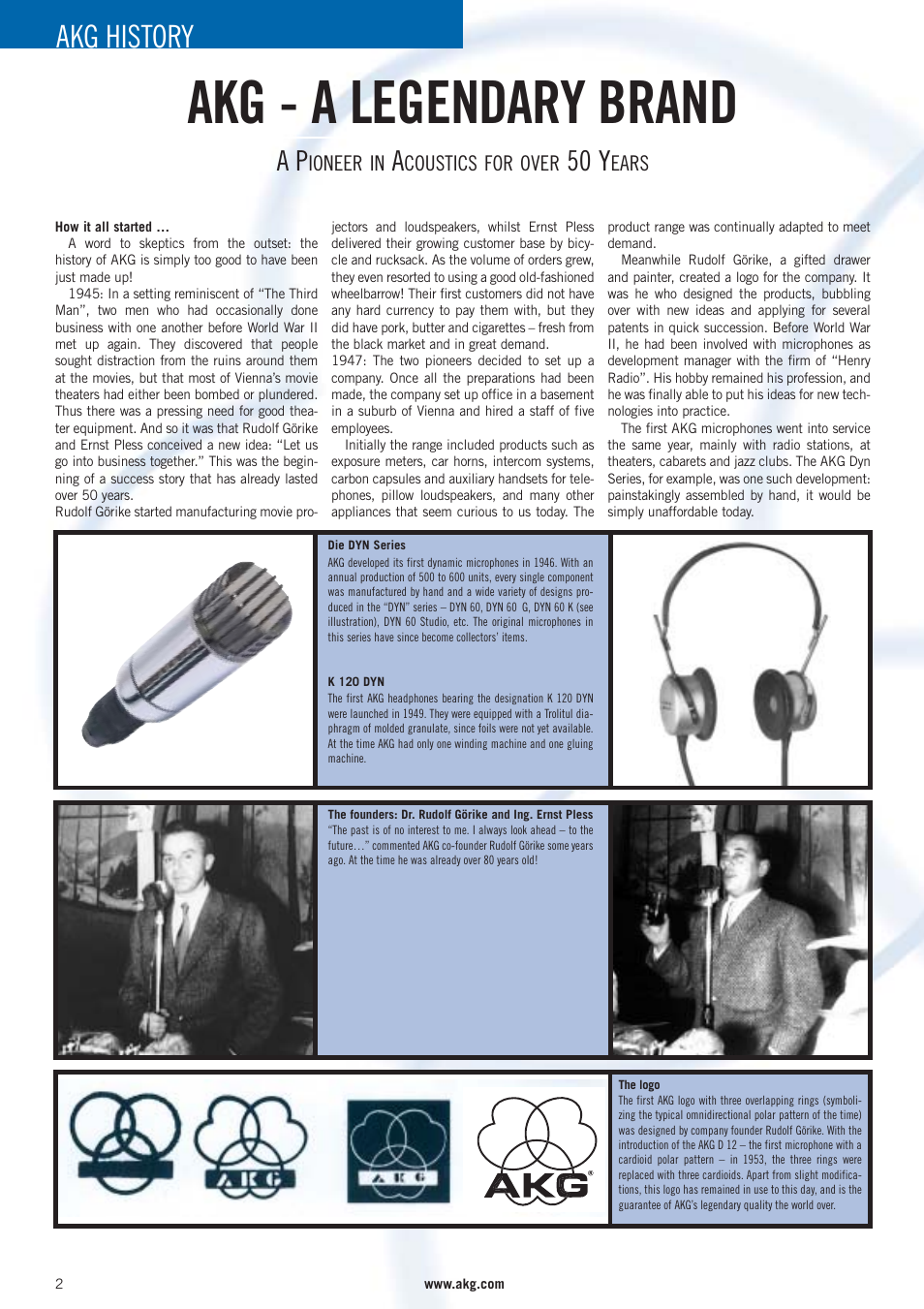 Akg - a legendary brand, Akg history, 50 y | AKG Acoustics WMS 40 User Manual | Page 4 / 100