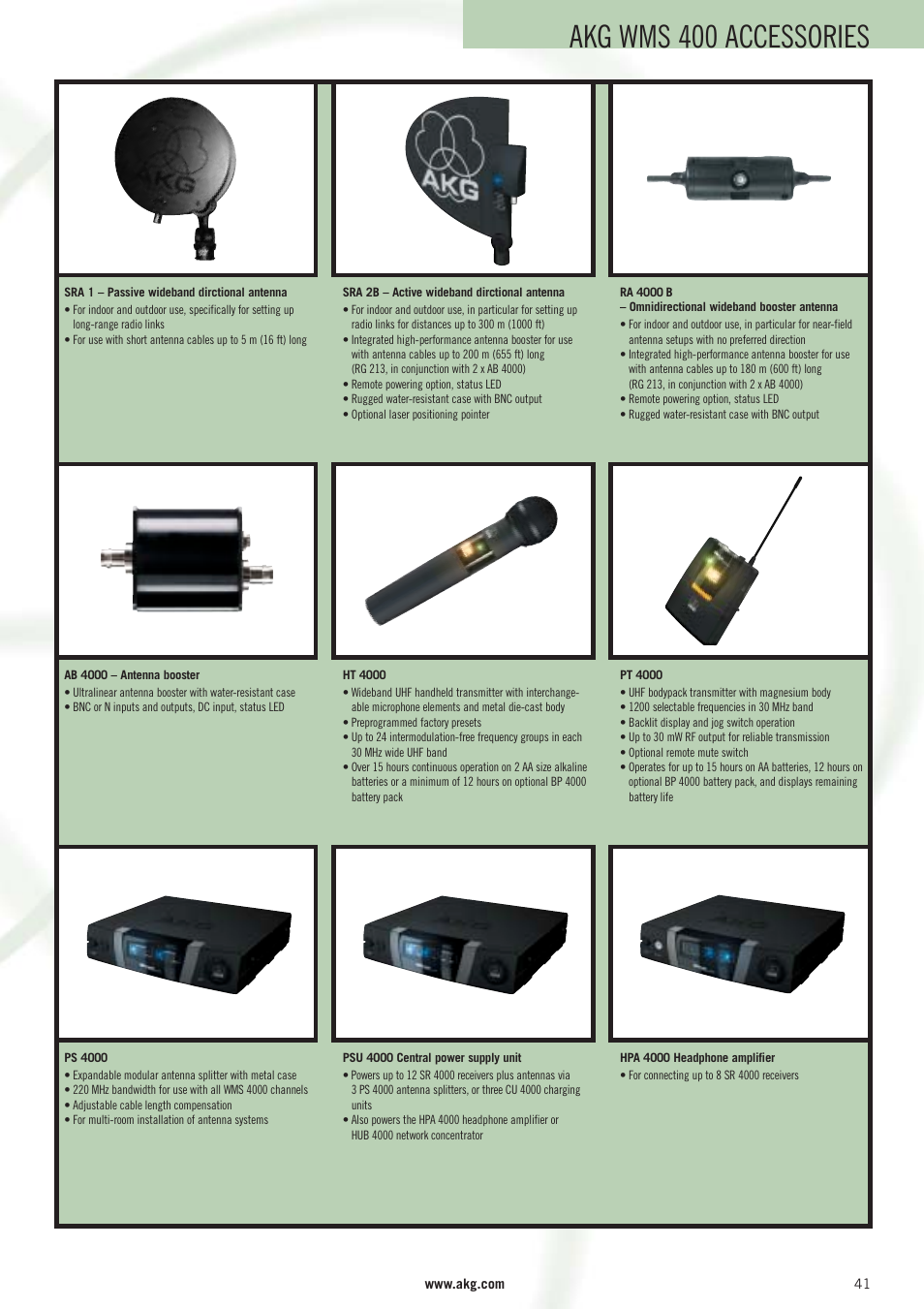 Akg wms 400 accessories | AKG Acoustics WMS 40 User Manual | Page 43 / 100