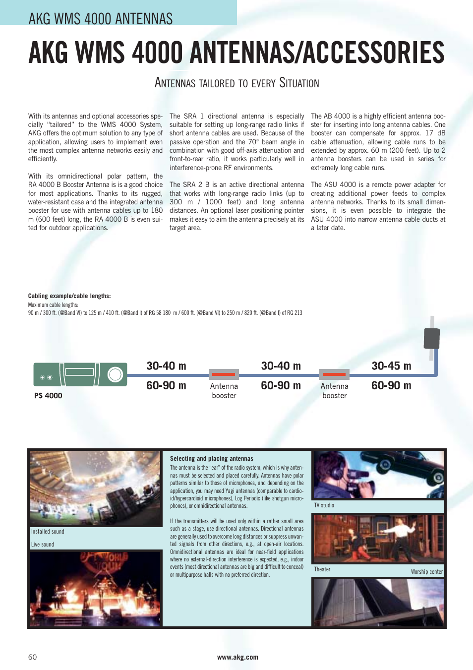 Akg wms 4000 antennas/accessories, Akg wms 4000 antennas | AKG Acoustics WMS 40 User Manual | Page 62 / 100