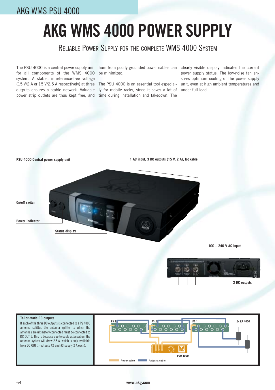 Akg wms 4000 power supply, Akg wms psu 4000, Wms 4000 s | AKG Acoustics WMS 40 User Manual | Page 66 / 100