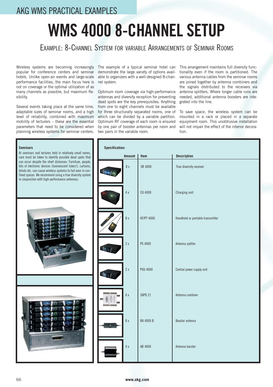 Akg wms practical examples, Xample, Hannel | Ystem for variable, Rrangements of, Eminar, Ooms | AKG Acoustics WMS 40 User Manual | Page 68 / 100