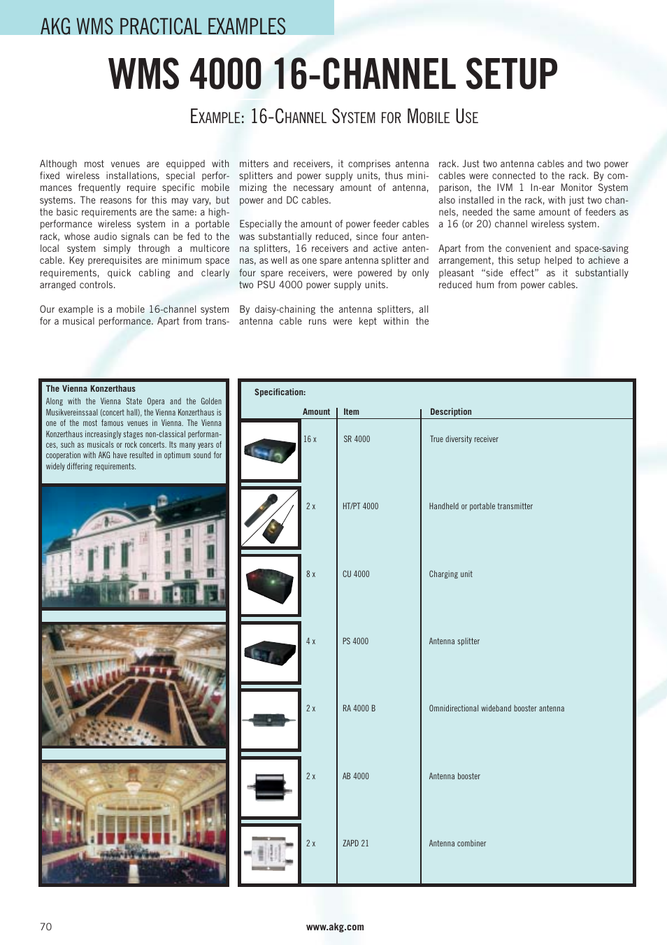 Akg wms practical examples, Xample, Hannel | Ystem for, Obile | AKG Acoustics WMS 40 User Manual | Page 72 / 100