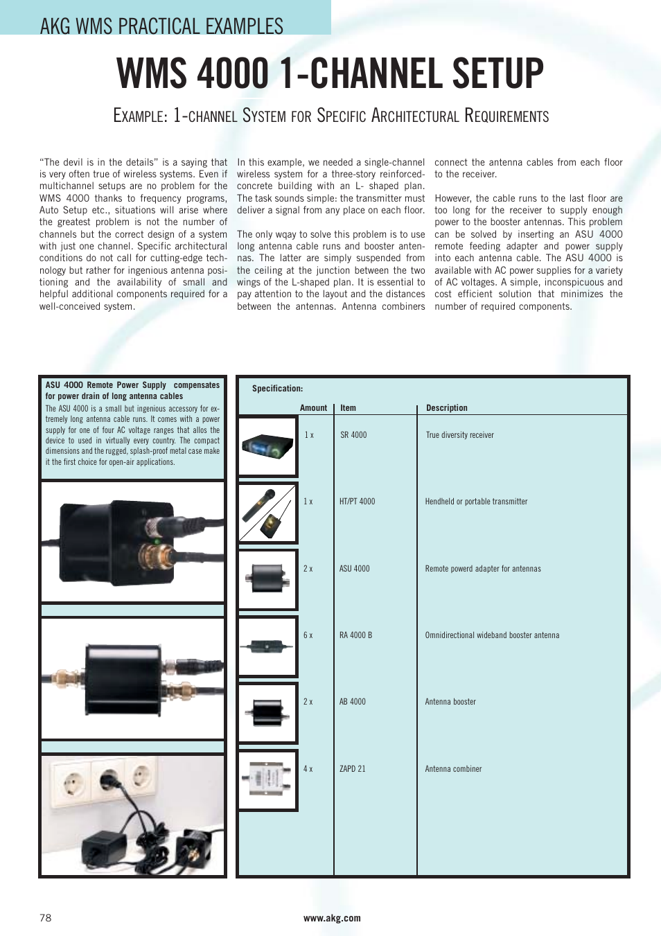 Akg wms practical examples, Xample, Channel | Ystem for, Pecific, Rchitectural, Equirements | AKG Acoustics WMS 40 User Manual | Page 80 / 100